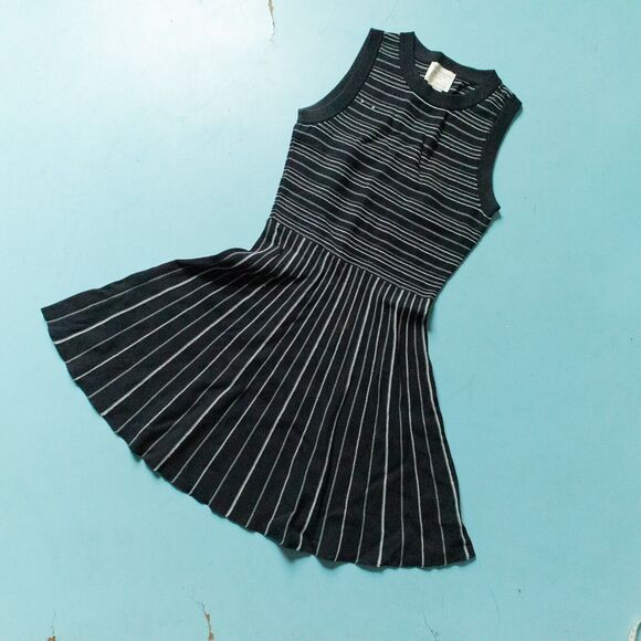 Kate Spade New York Black Striped Knit Fit Flare Sleeveless Dress Size XSmall - Picture 2 of 9
